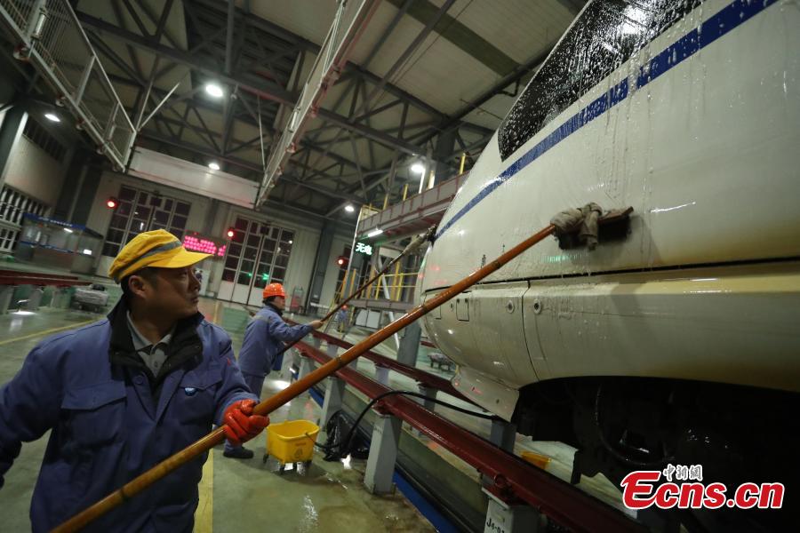 High-speed trains receive thorough clean