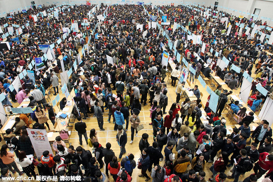 Thousands of college graduates line up to attend job fair in Xi'an