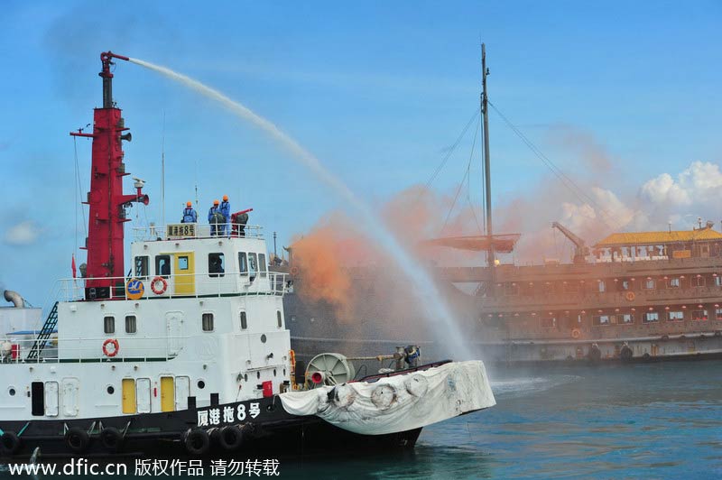 Fire drill held in Hainan province for ships