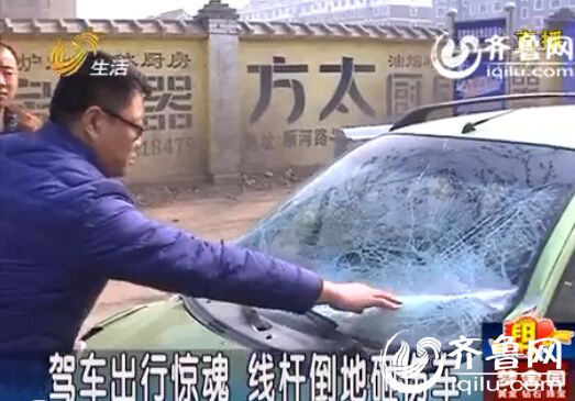 電線桿突然倒掉 高密一市民汽車前擋被砸無處追責