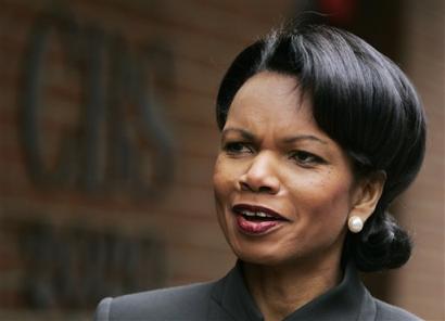 Secretary of State Condoleezza Rice (news - web sites), speaks to the media after appearing on CBS' 'Face the Nation' in Washington, Sunday, March 13, 2005. (AP Photo/Manuel Balce Ceneta) 