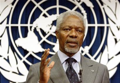 United Nations Secretary General Kofi Annan addresses a news conference at the United Nations, Tuesday March 29, 2005. Investigators said Tuesday there wasn't enough evidence to show that U.N. Secretary-General Kofi Annan knew of a contract bid by his son's employer for the oil-for-food program in Iraq. However, they criticized the U.N. chief for not properly investigating possible conflicts of interest in the matter. (AP Photo/Mary Altaffer) 