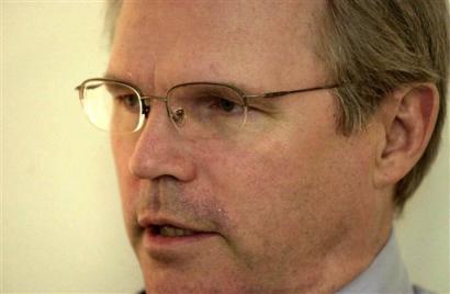 Christopher Hill, the top U.S. envoy on the standoff over North Korea's atomic weapons program, speaks during an interview with the Associated Press at U.S. Embassy in Seoul, Thursday, April 7, 2005. Hill, outgoing U.S. ambassador to South Korea, said that evidence proved North Korean nuclear material had made its way to Libya, and expressed concern about the potential for more proliferation by the isolated communist nation.(AP Photo/Ahn Young-joon) 