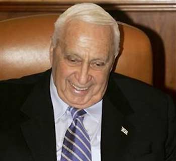 Israeli Prime Minister Ariel Sharon, smiles at a meeting in his office in Jerusalem Wednesday July 6, 2005.