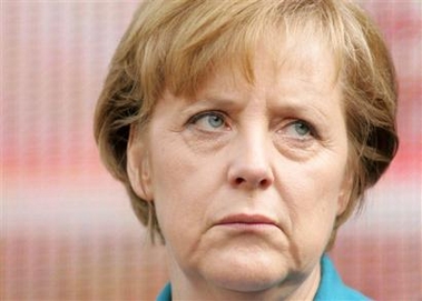 Angela Merkel, chairwoman of the German opposition Christian Democratic Union party, seen during an election rally in Bremen, northern Germany, Wednesday, Aug. 24, 2005.