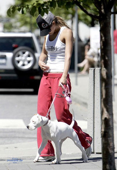 Jessica Alba plays with her dog