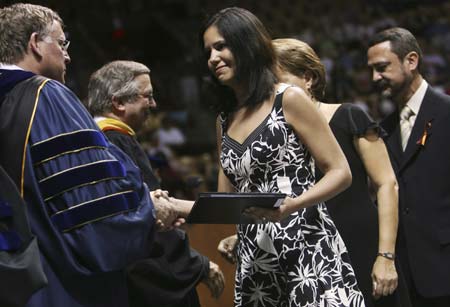 The family of slain Virginia Tech graduate student, Juan Ramon Ortiz-Ortiz, accept his degree during Graduate Commencement Ceremonies at Cassell Coliseum on the campus of Virginia Tech in Blacksburg, Virginia, May 11, 2007. 