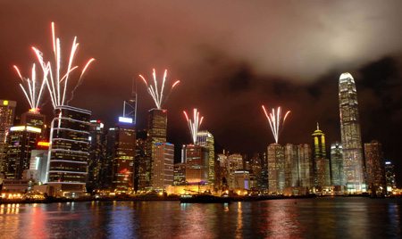 Fireworks over Victoria Harbor