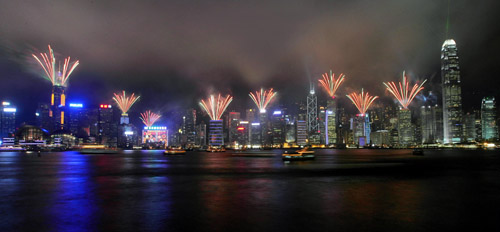 Fireworks over Victoria Harbor