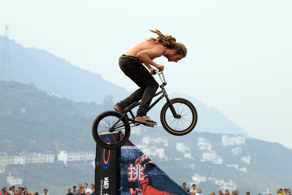 Riders perform air borne tricks