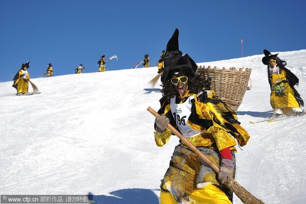 Skiing witches take the piste