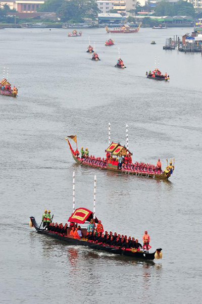 Rehearsal of Royal Barge Procession held on Chao Phraya River in Bangkok