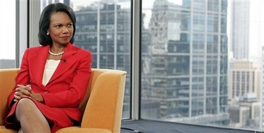 Secretary of State Condoleezza Rice participates in an interview conducted by MTV host Gideon Yago, (not shown), at MTV studios, Monday, Sept. 25, 2006 in New York. The interview will air on MTVnews.com and MTV overdrive.(AP