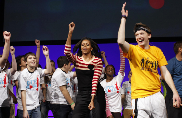 US First Lady Michelle Obama performs dance