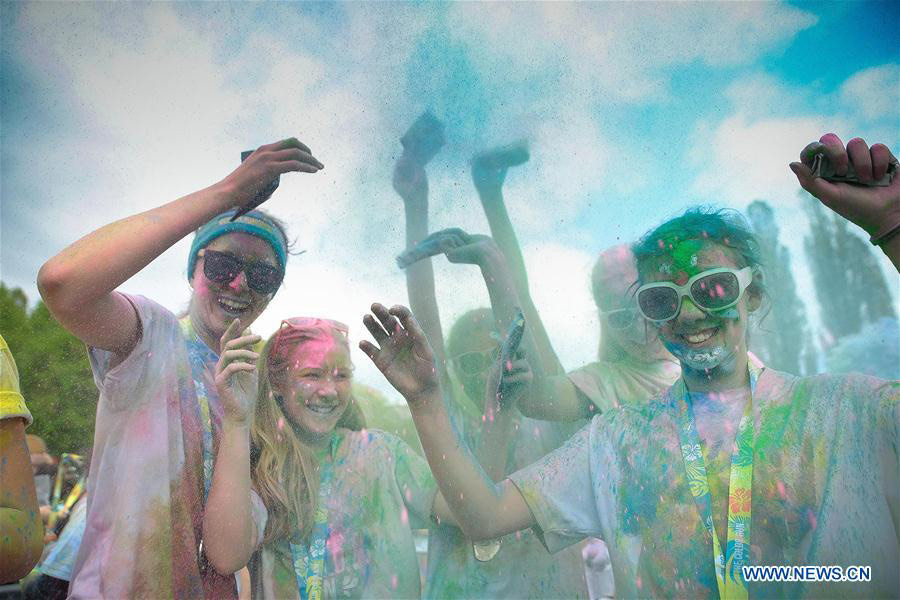 People participate in Color Run in Stockholm, Sweden